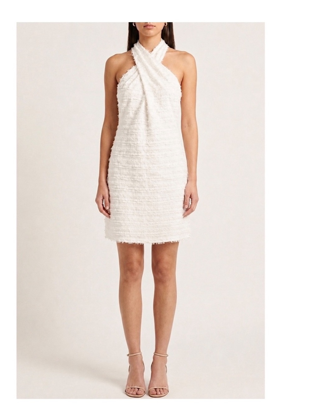 The Abbey Glass Alys White Halter Modern Textured Fabric Shift Dress Size Large